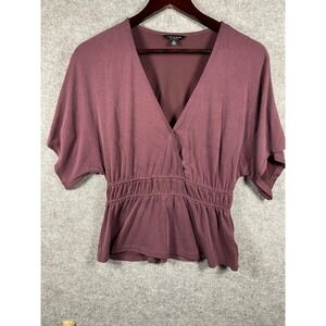 Lucky Brand Womens Plum Purple Surplice V-Neck Elastic Waist Peplum Top Small